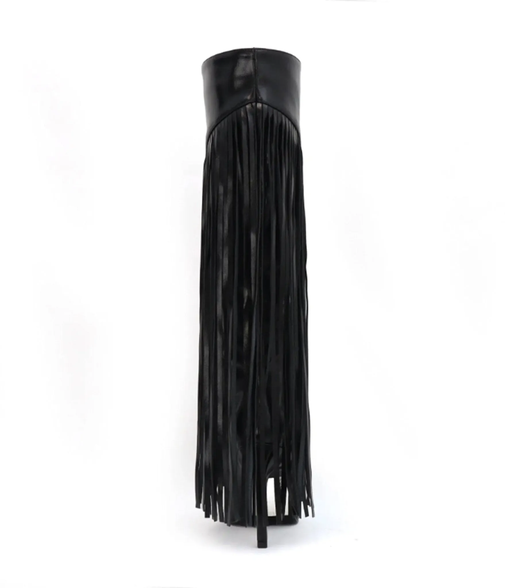 Black Leatherette Fringe Knee High Boots sold by Unique Vintage product image thumbnail 3