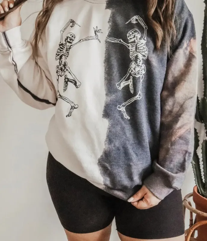 Dancing Skeletons Tie Dye Graphic Sweatshirt sold by Unique Vintage
