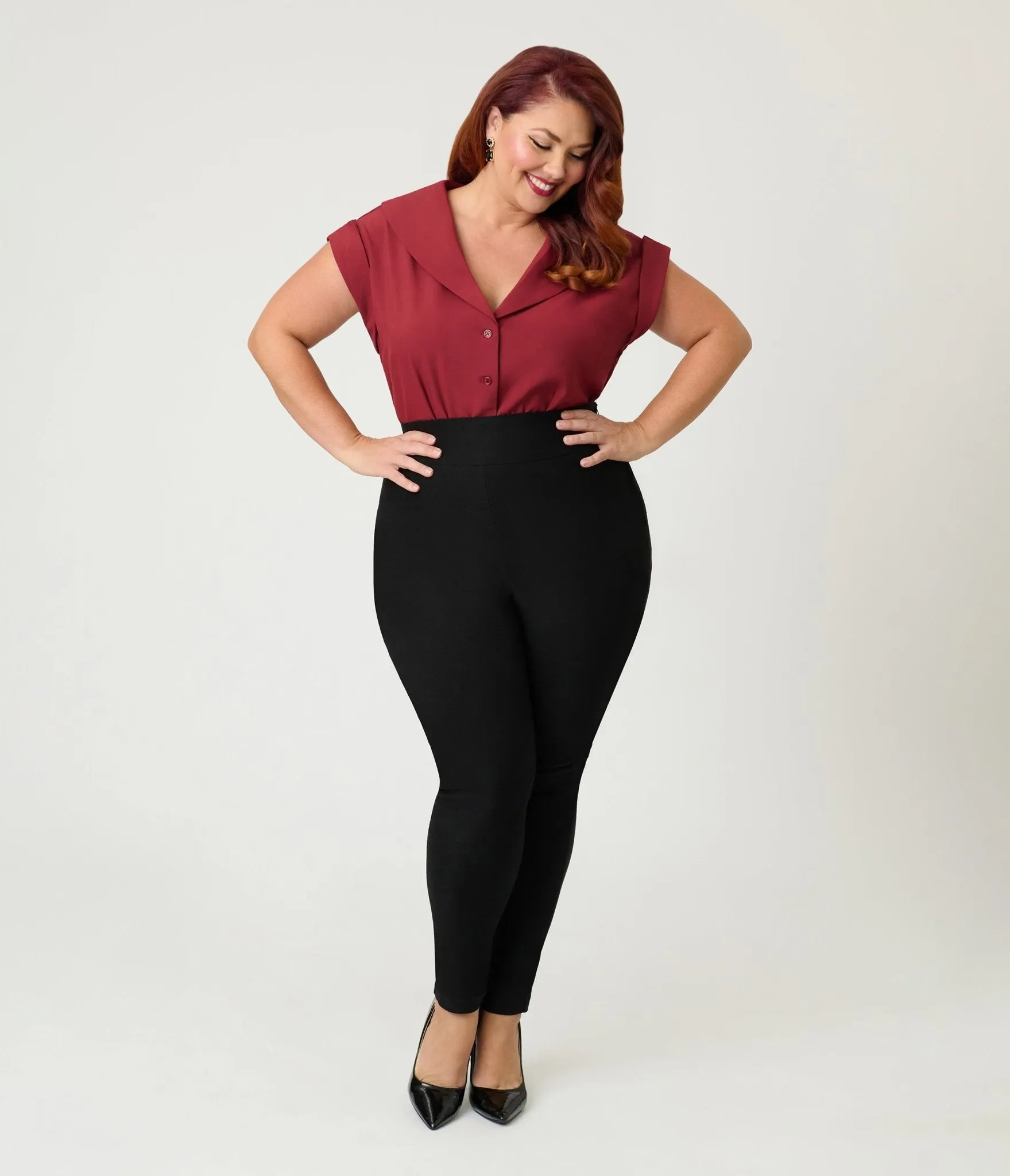 Unique Vintage Plus Size Burgundy Twill Sleeveless Blouse sold by Unique Vintage product image thumbnail 4