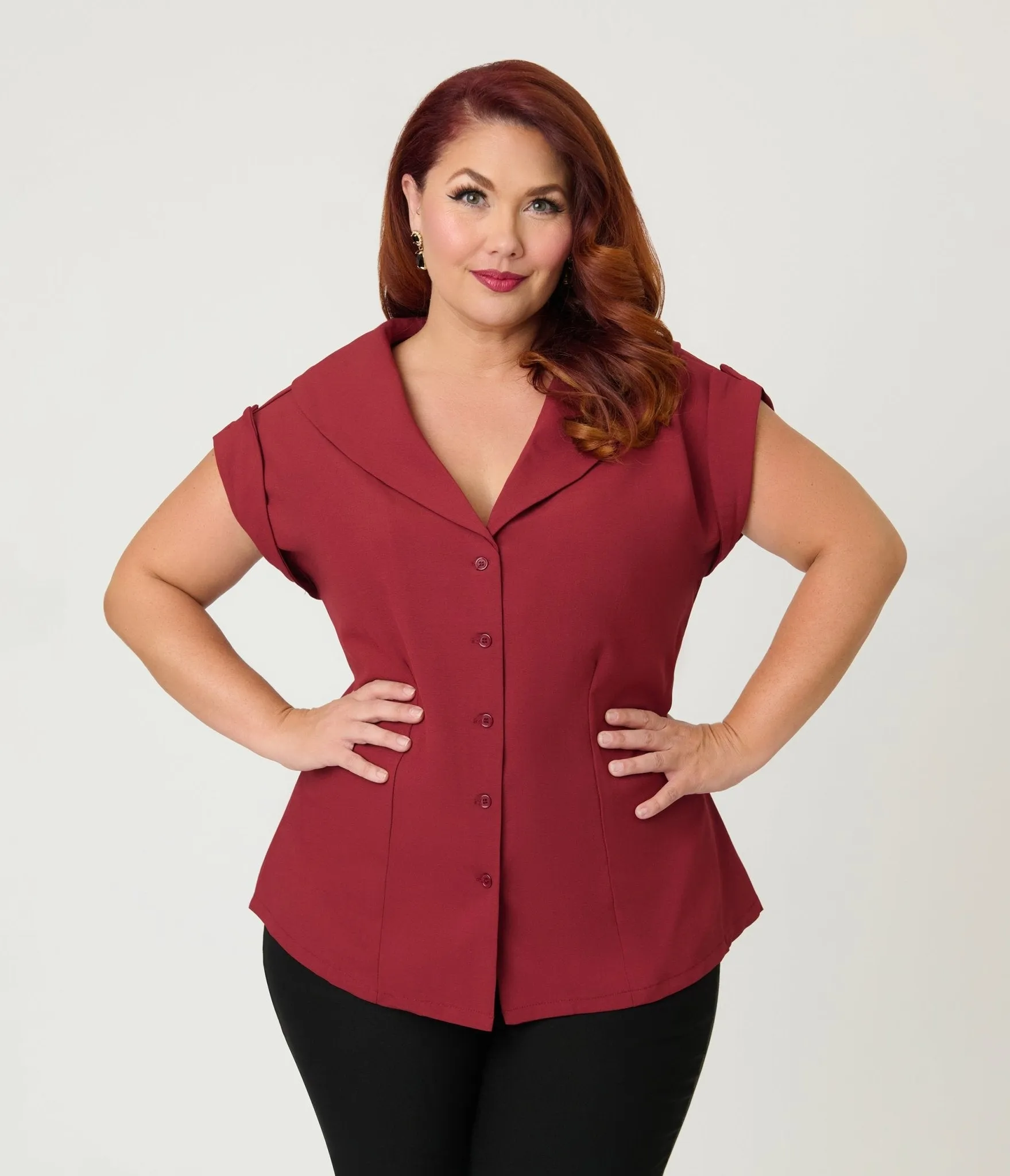 Unique Vintage Plus Size Burgundy Twill Sleeveless Blouse sold by Unique Vintage product image thumbnail 3
