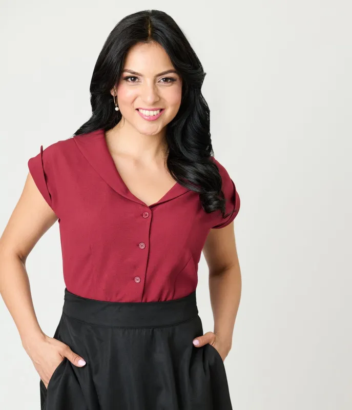 Unique Vintage Burgundy Twill Sleeveless Blouse sold by Unique Vintage