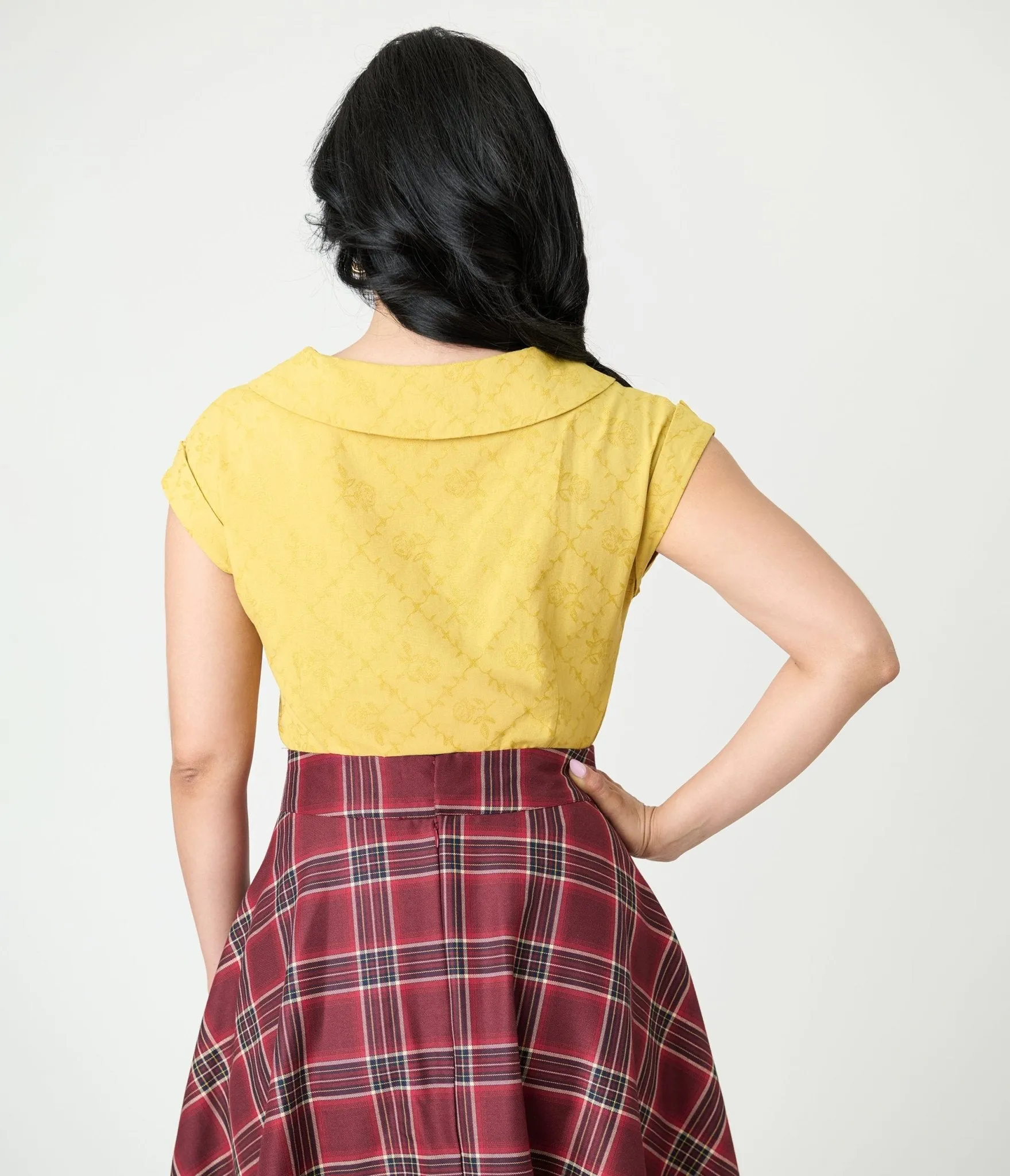 Unique Vintage Mustard Jacquard Sleeveless Blouse sold by Unique Vintage product image thumbnail 2