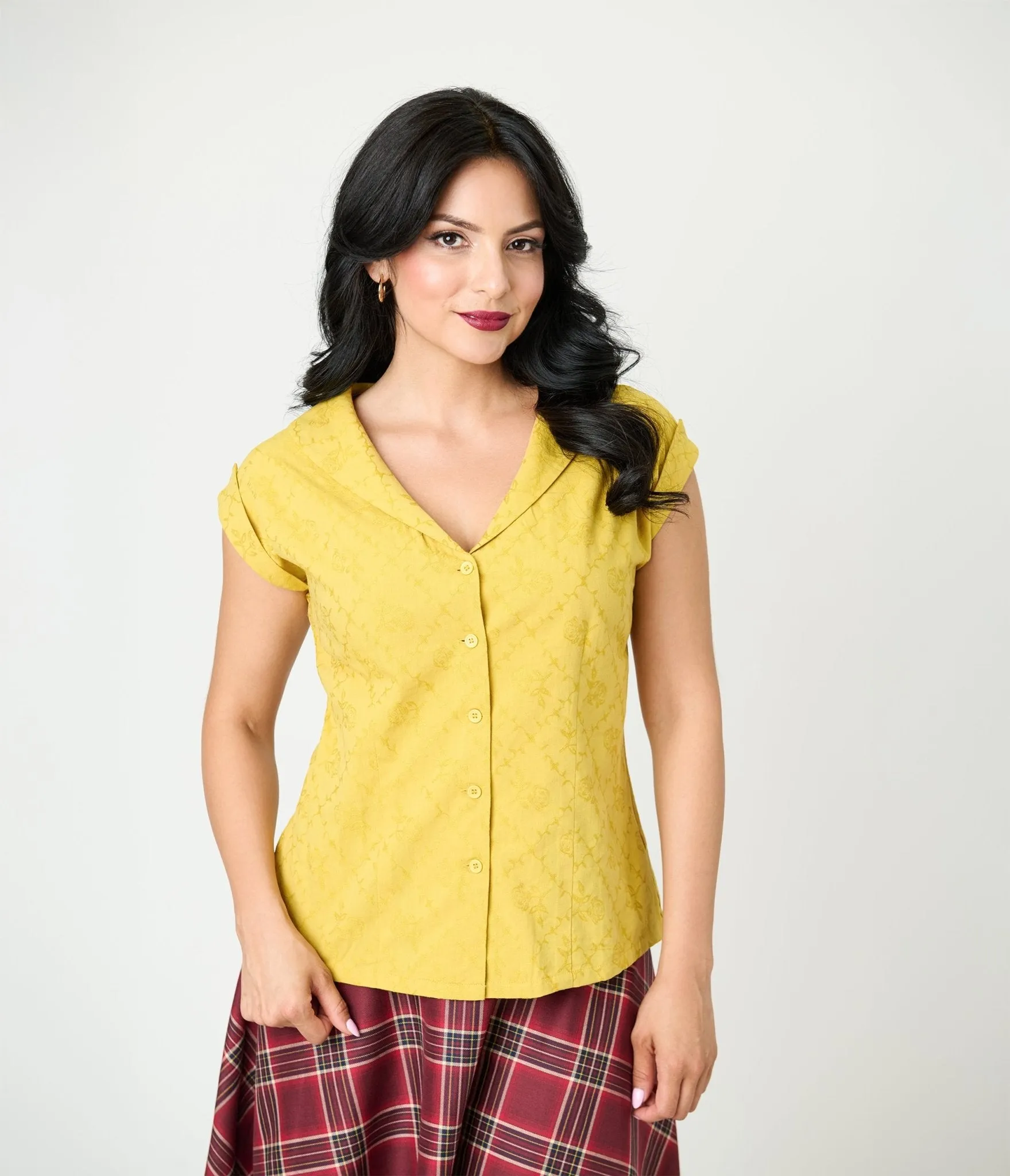 Unique Vintage Mustard Jacquard Sleeveless Blouse sold by Unique Vintage product image thumbnail 3