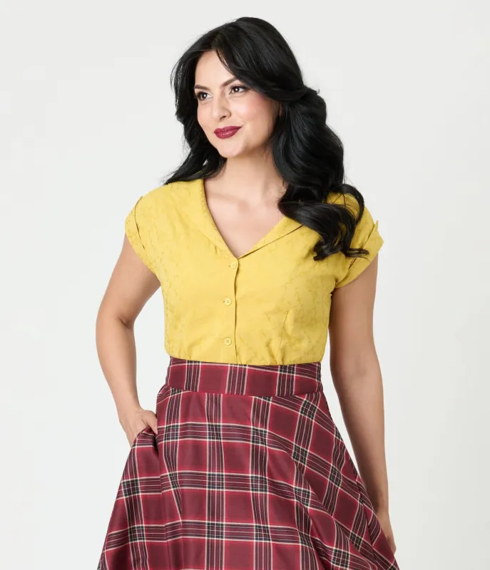 Unique Vintage Mustard Jacquard Sleeveless Blouse sold by Unique Vintage