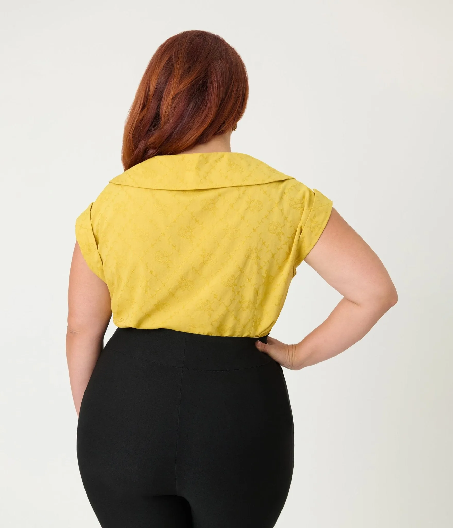 Unique Vintage Plus Size Mustard Jacquard Sleeveless Blouse sold by Unique Vintage product image thumbnail 2