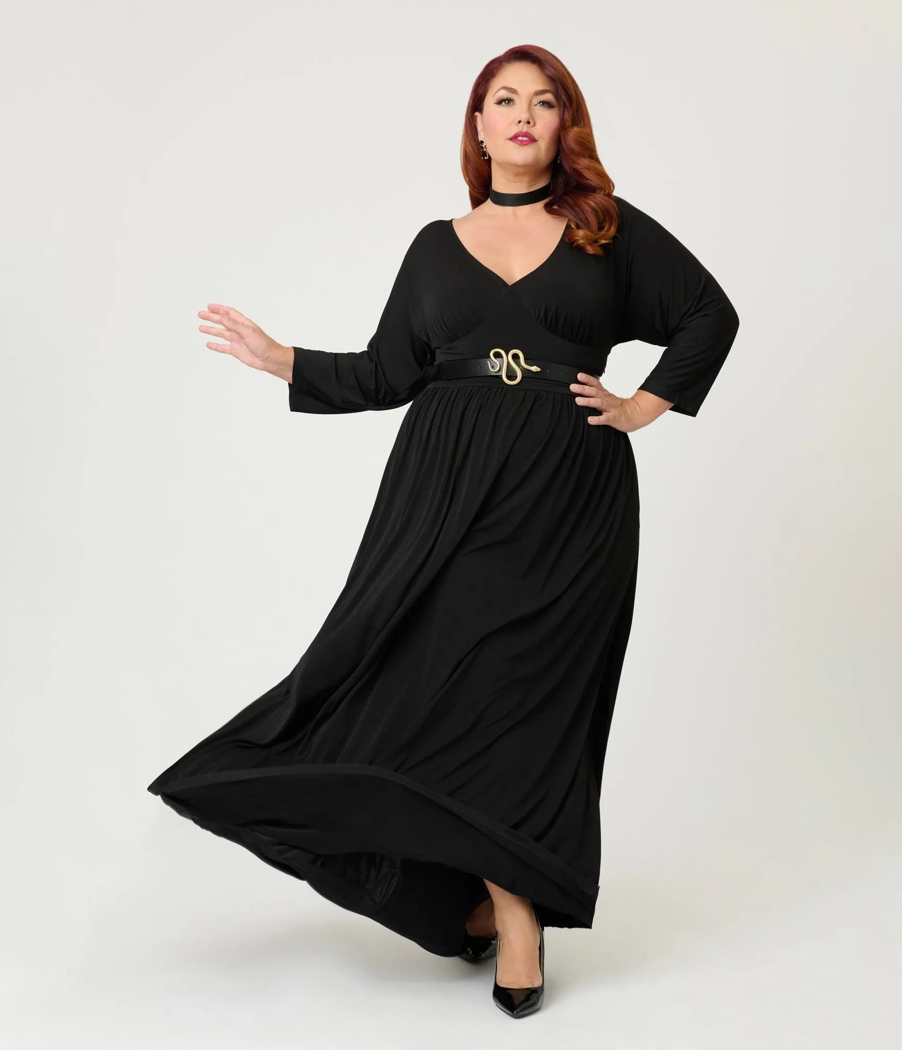 Unique Vintage Plus Size Black Batwing Sleeve Maxi Dress sold by Unique Vintage