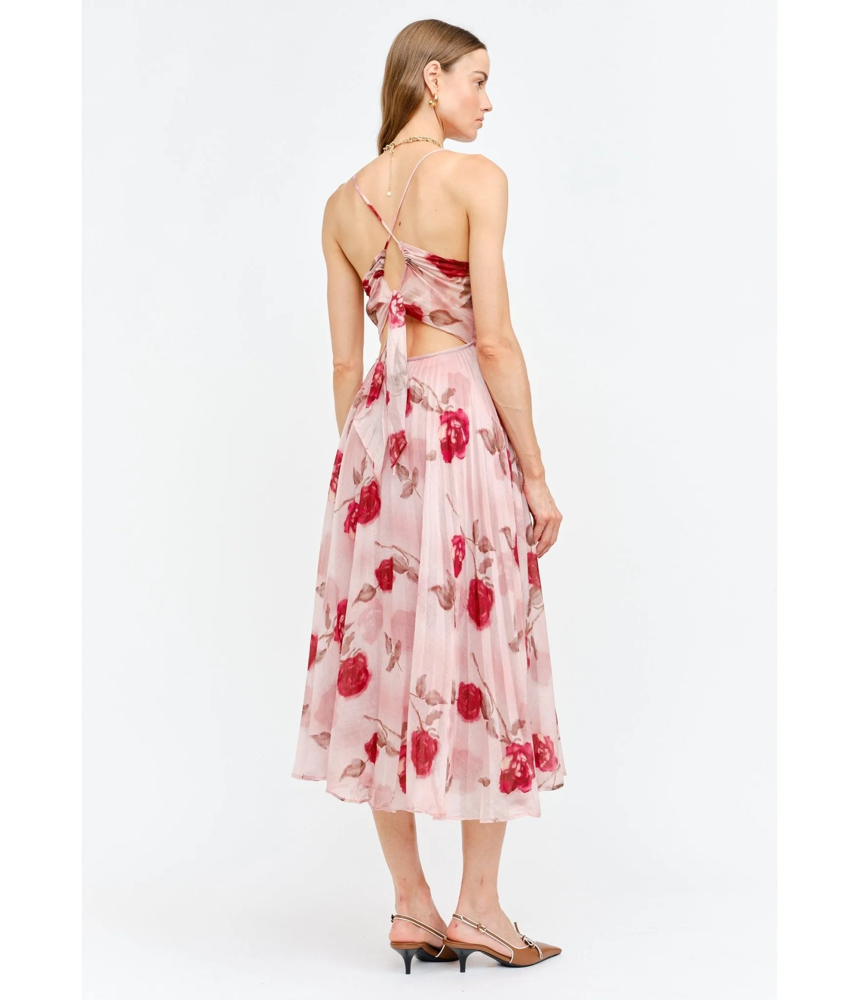 Pink Floral Printed Pleated Midi Dress sold by Unique Vintage product image thumbnail 2