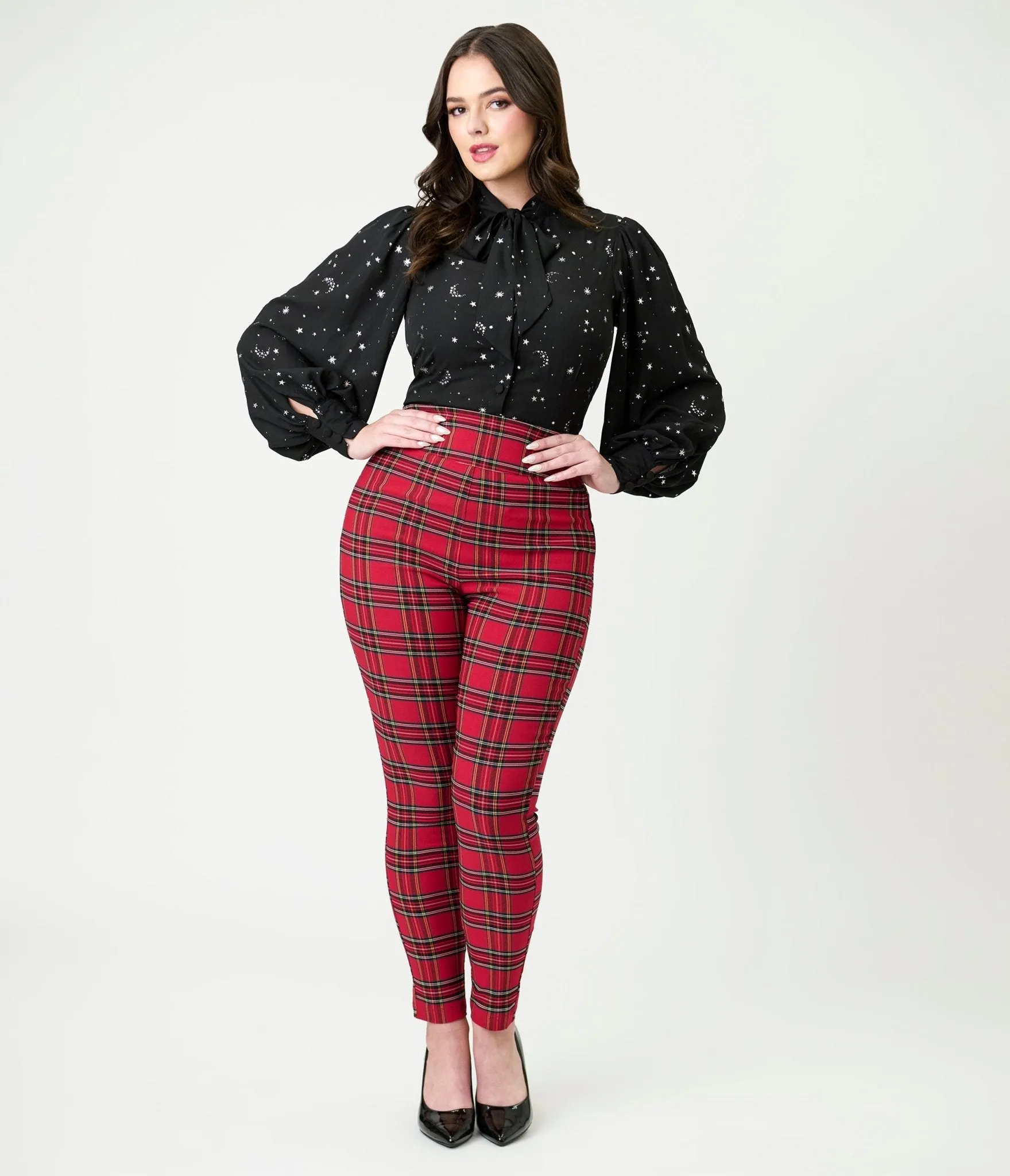 Unique Vintage Black Moon & Star Silver Foil Print Gwen Blouse sold by Unique Vintage product image thumbnail 4