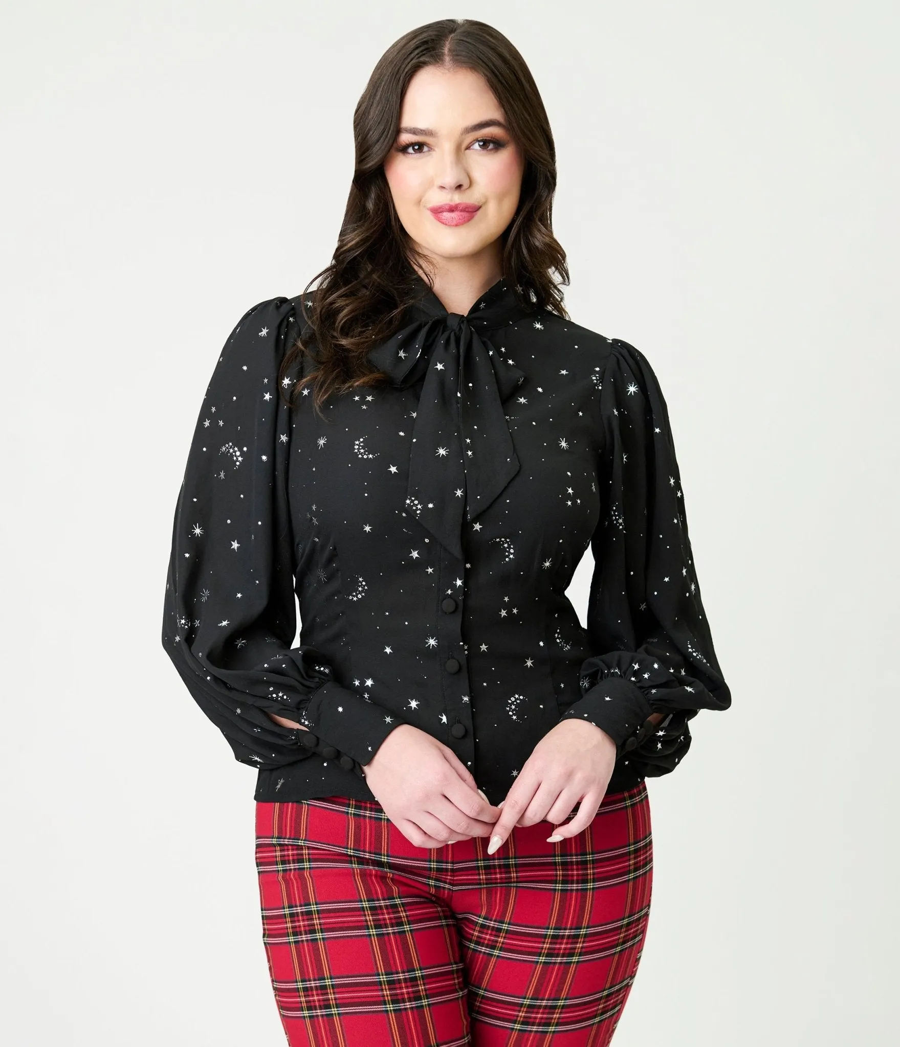 Unique Vintage Black Moon & Star Silver Foil Print Gwen Blouse sold by Unique Vintage product image thumbnail 3