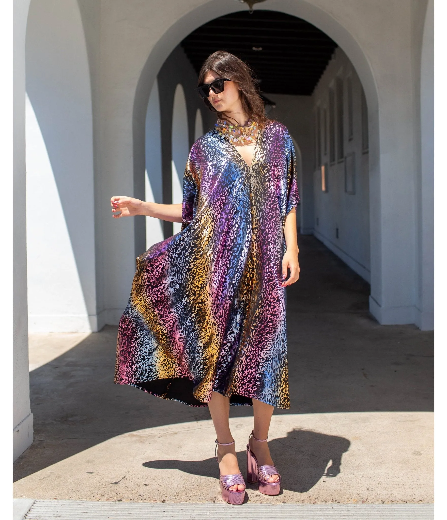 Jennafer Grace Rainbow Leopard Sequin Lucienne Caftan sold by Unique Vintage product image thumbnail 2