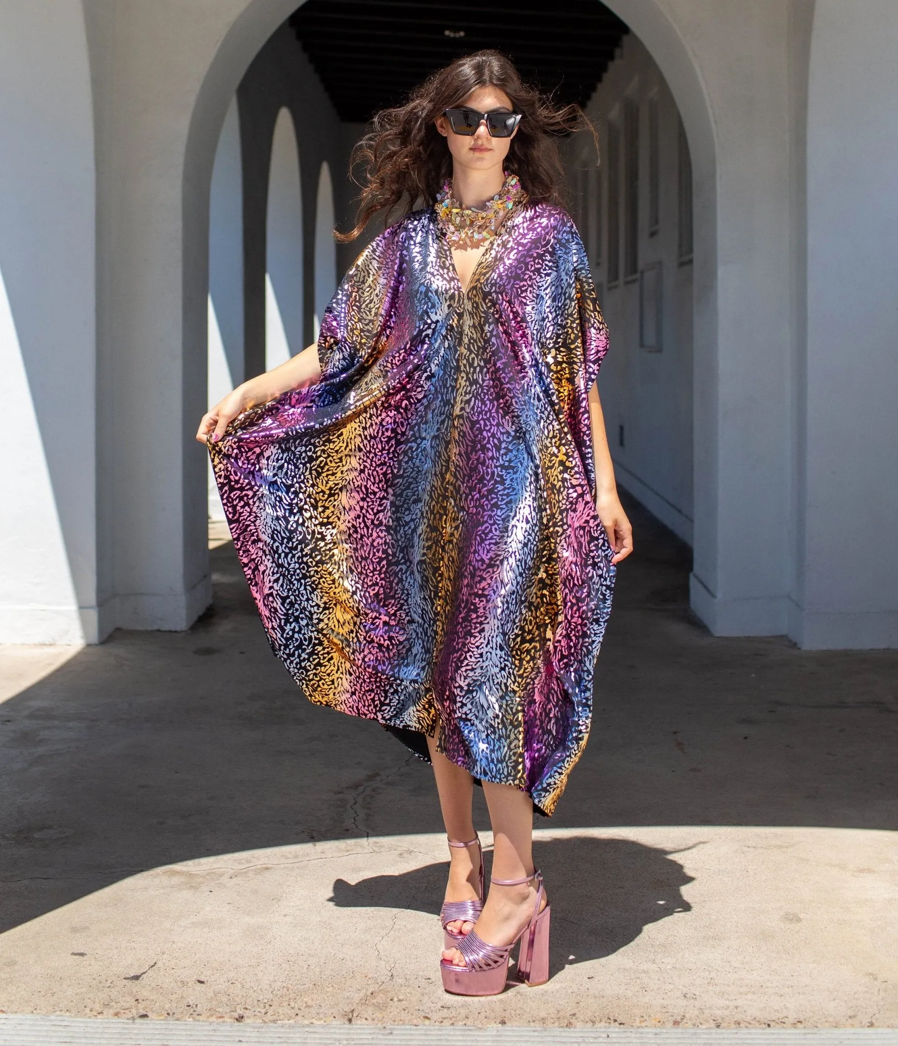 Jennafer Grace Rainbow Leopard Sequin Lucienne Caftan sold by Unique Vintage product image thumbnail 3
