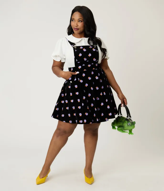 Unique Vintage Plus Size Black & Crystal Ball Print Corduroy Brionne Pinafore Skirt sold by Unique Vintage