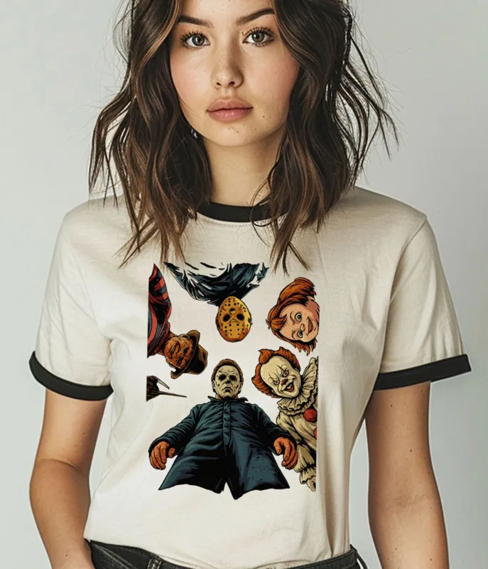 Horror Icons Unisex Ringer Tee sold by Unique Vintage