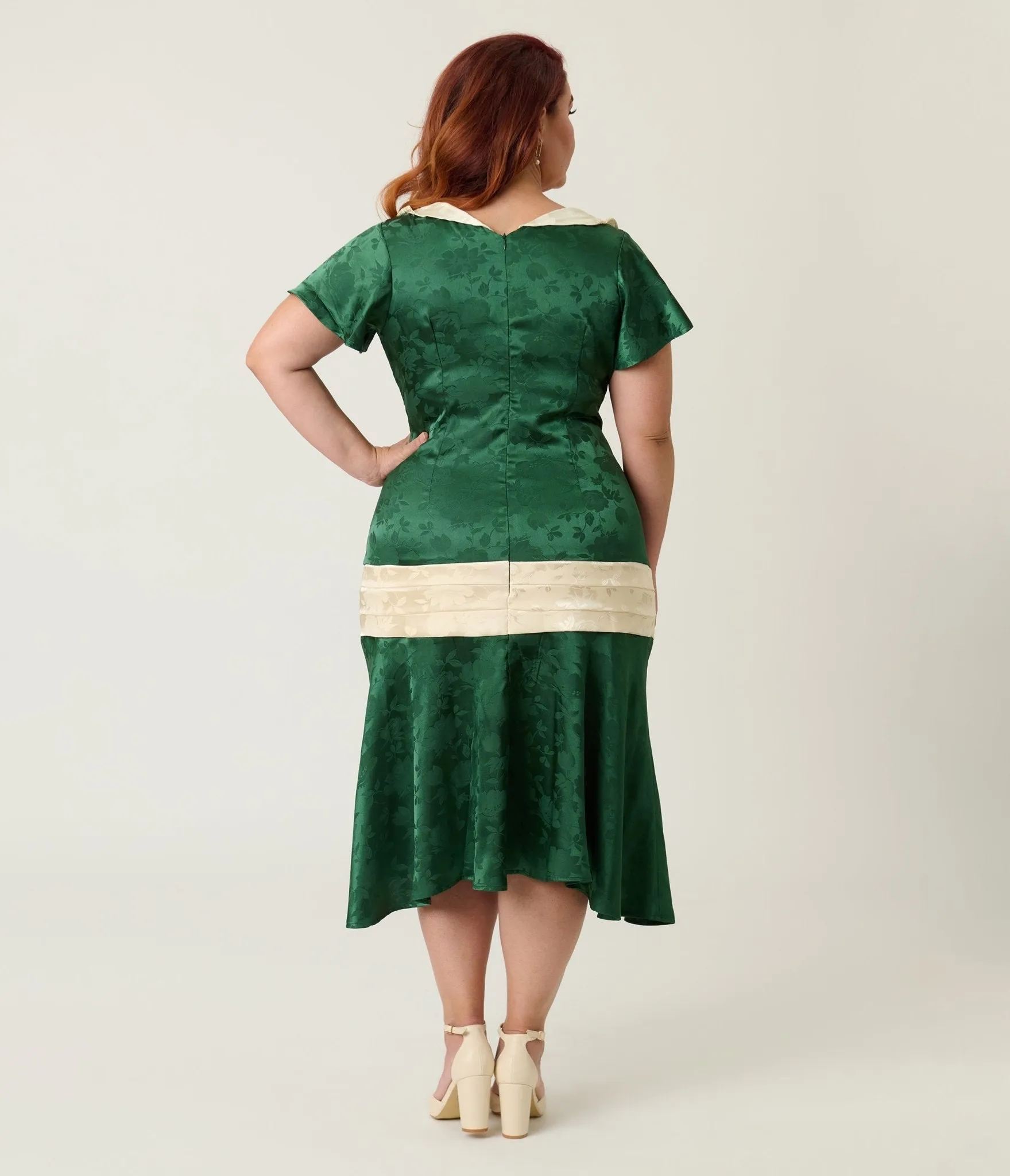 Unique Vintage Plus Size Green Floral Jacquard Wilshire Flapper Dress sold by Unique Vintage product image thumbnail 2