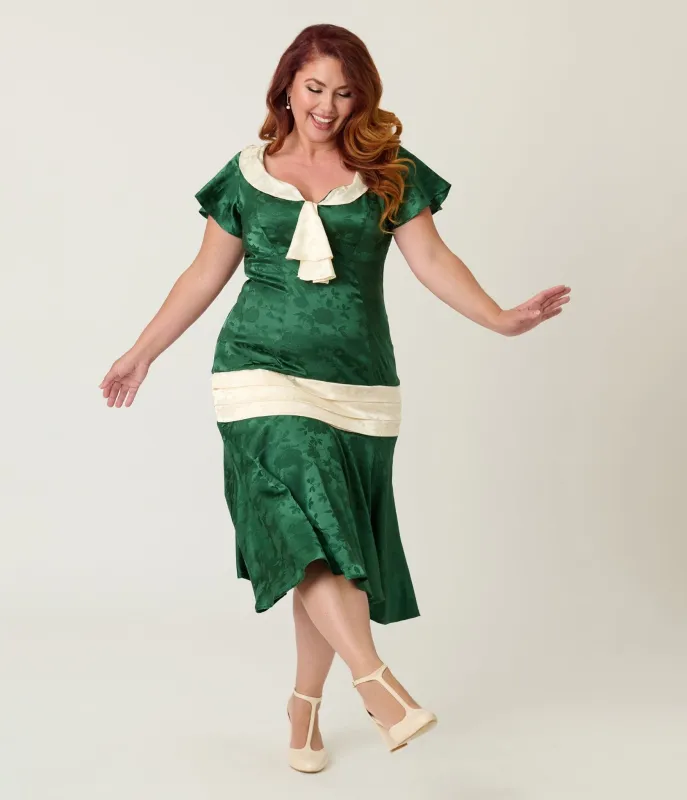 Unique Vintage Plus Size Green Floral Jacquard Wilshire Flapper Dress made by Unique Vintage
