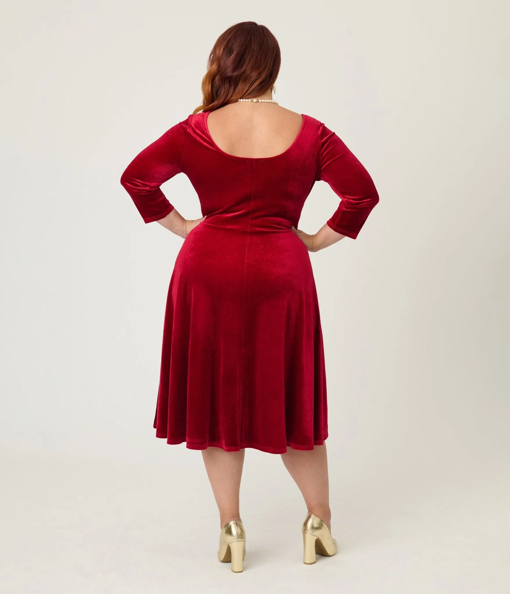 Unique Vintage Plus Size Red Velvet Square Neck Swing Dress sold by Unique Vintage product image thumbnail 2
