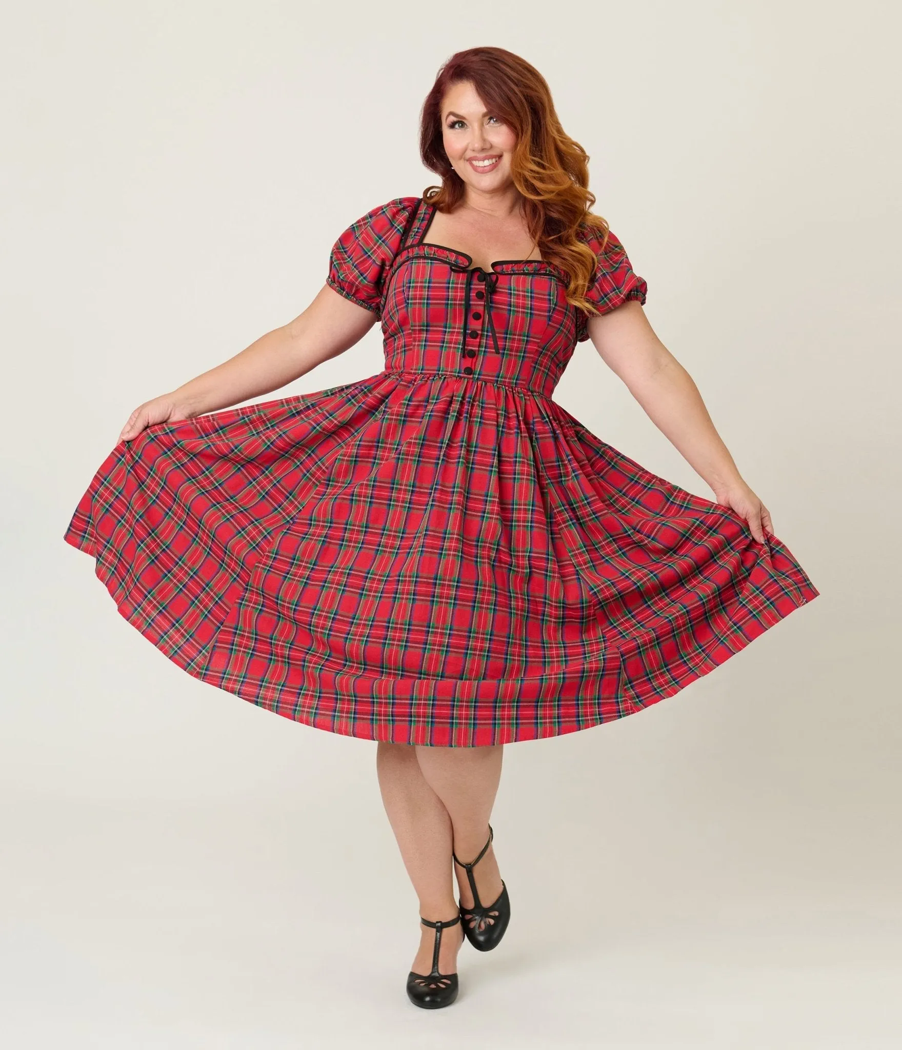 Unique Vintage Plus Size Red Plaid Button Front Swing Dress sold by Unique Vintage product image thumbnail 3