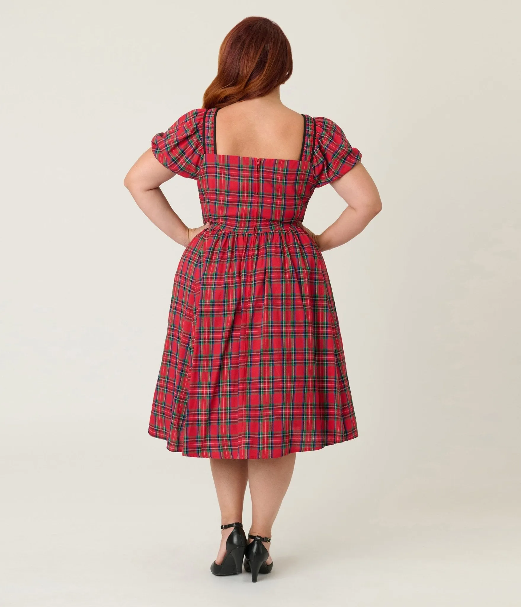 Unique Vintage Plus Size Red Plaid Button Front Swing Dress sold by Unique Vintage product image thumbnail 2