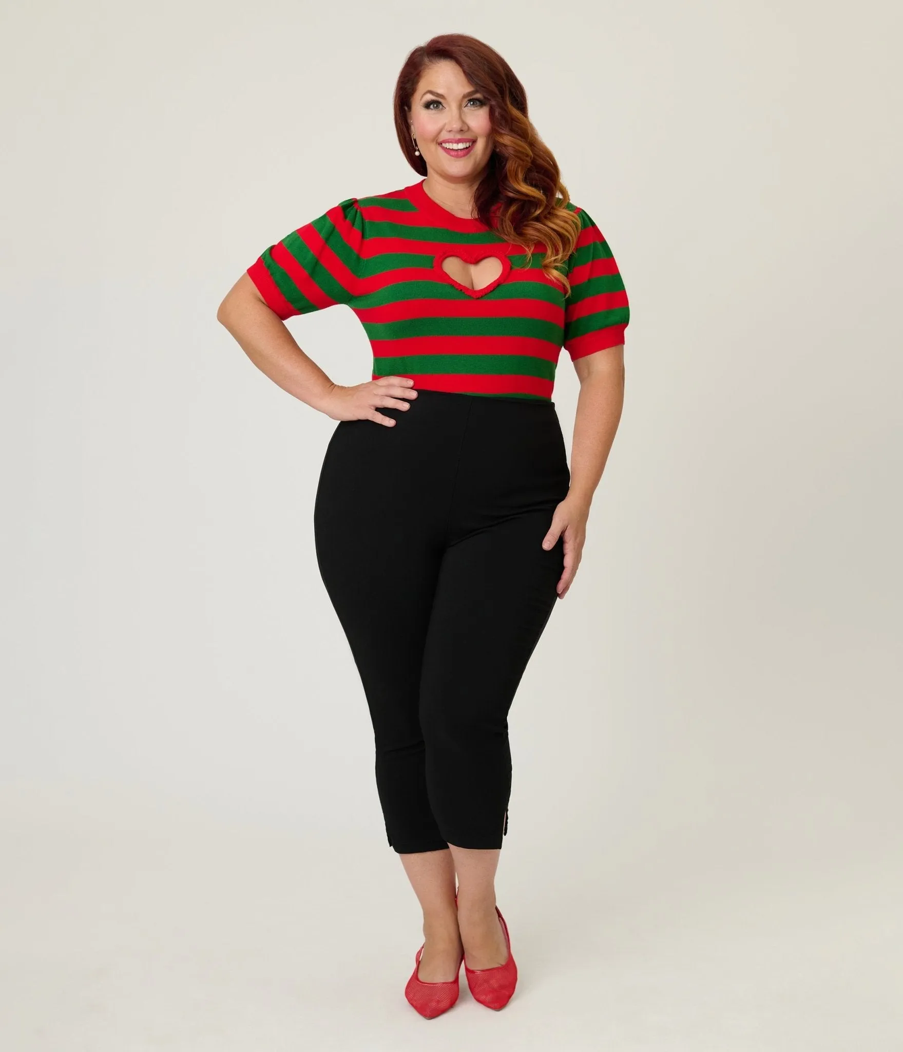 Smak Parlour Plus Size Green & Red Stripe Heart Sweater sold by Unique Vintage product image thumbnail 4