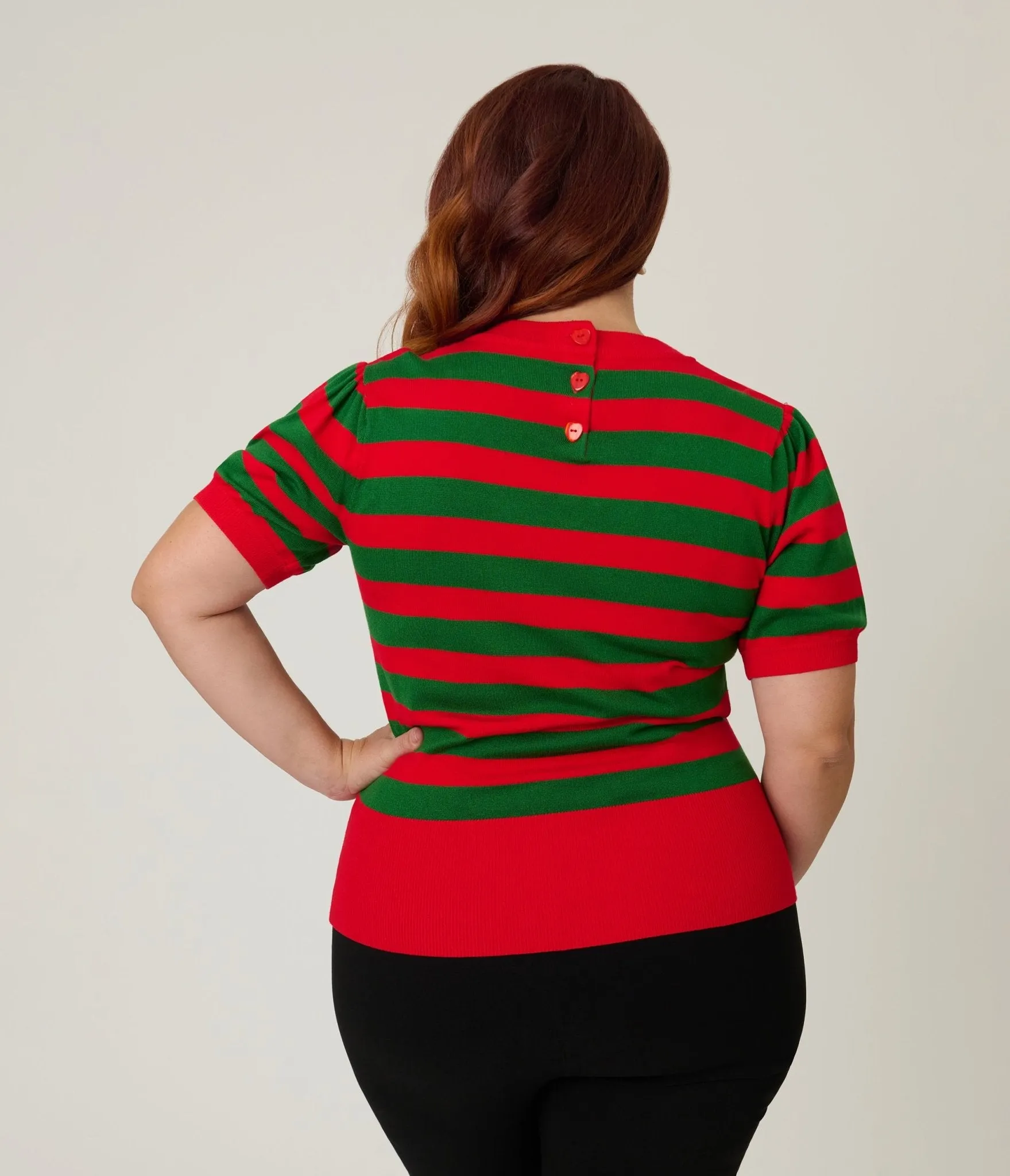 Smak Parlour Plus Size Green & Red Stripe Heart Sweater sold by Unique Vintage product image thumbnail 2