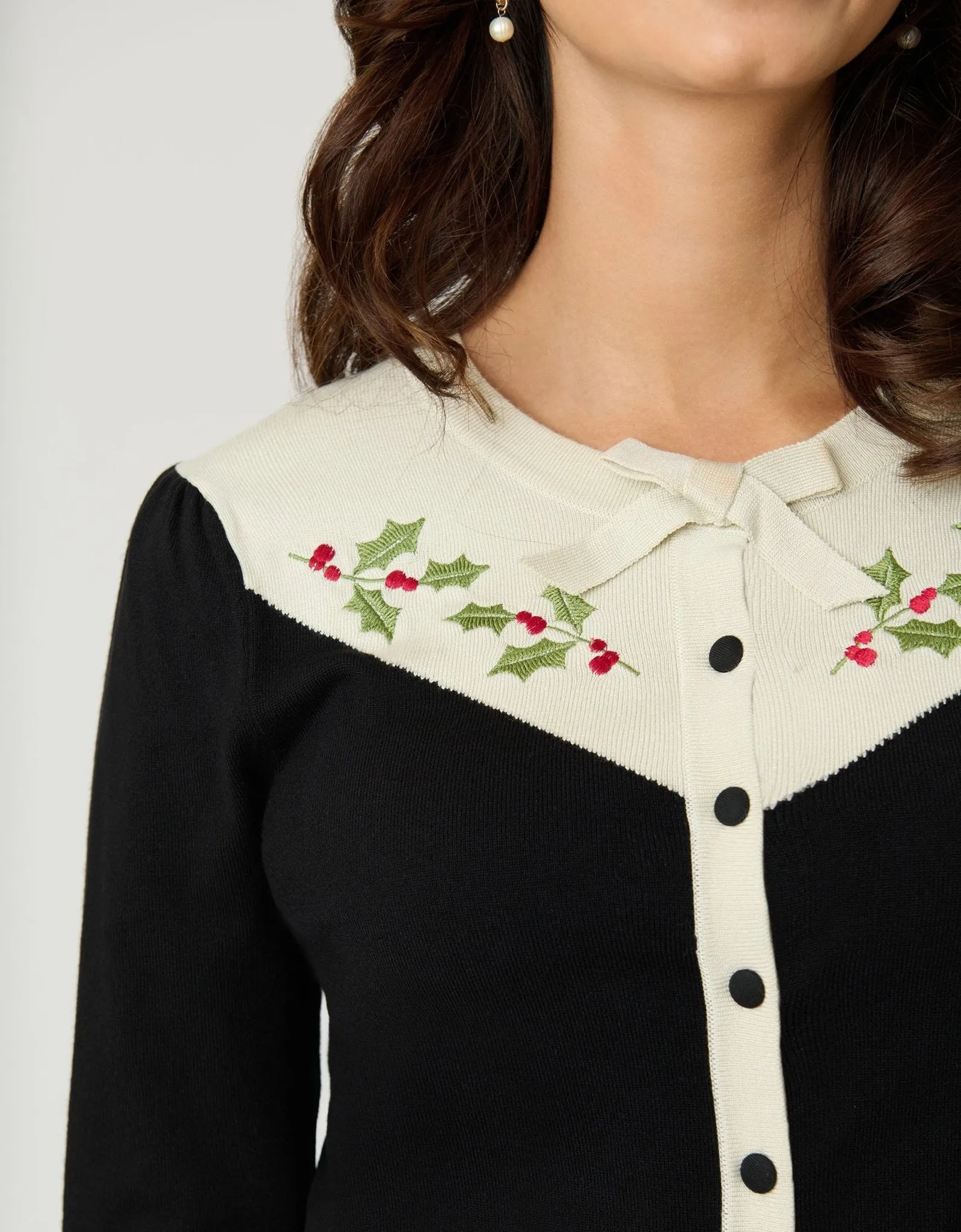 Smak Parlour Black & Ivory Holly Embroidered Cardigan sold by Unique Vintage product image thumbnail 5