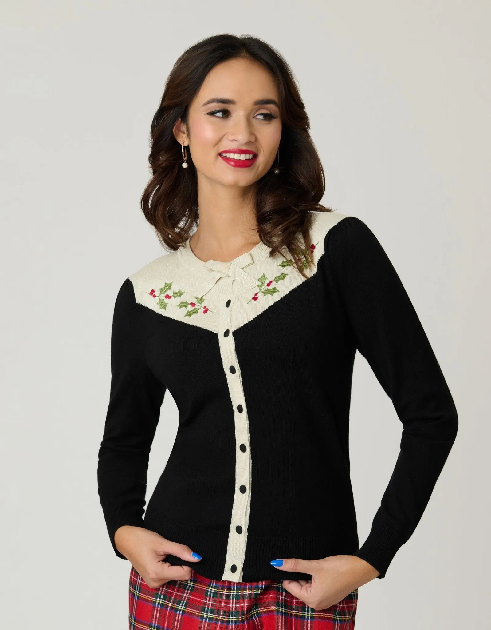 Smak Parlour Black & Ivory Holly Embroidered Cardigan sold by Unique Vintage product image thumbnail 3