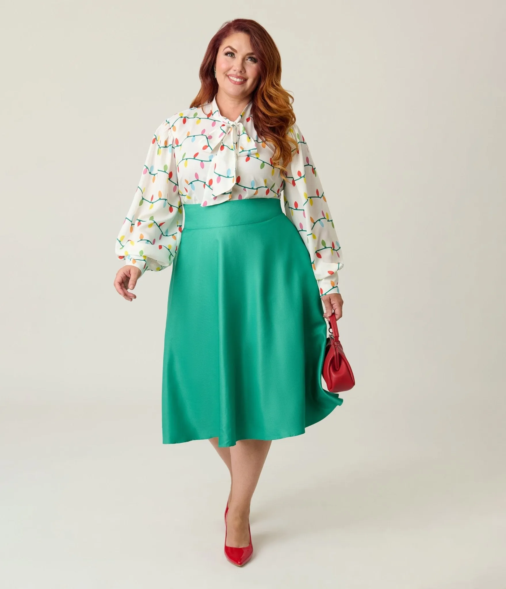 Unique Vintage Plus Size Green High Waist Vivien Swing Skirt sold by Unique Vintage