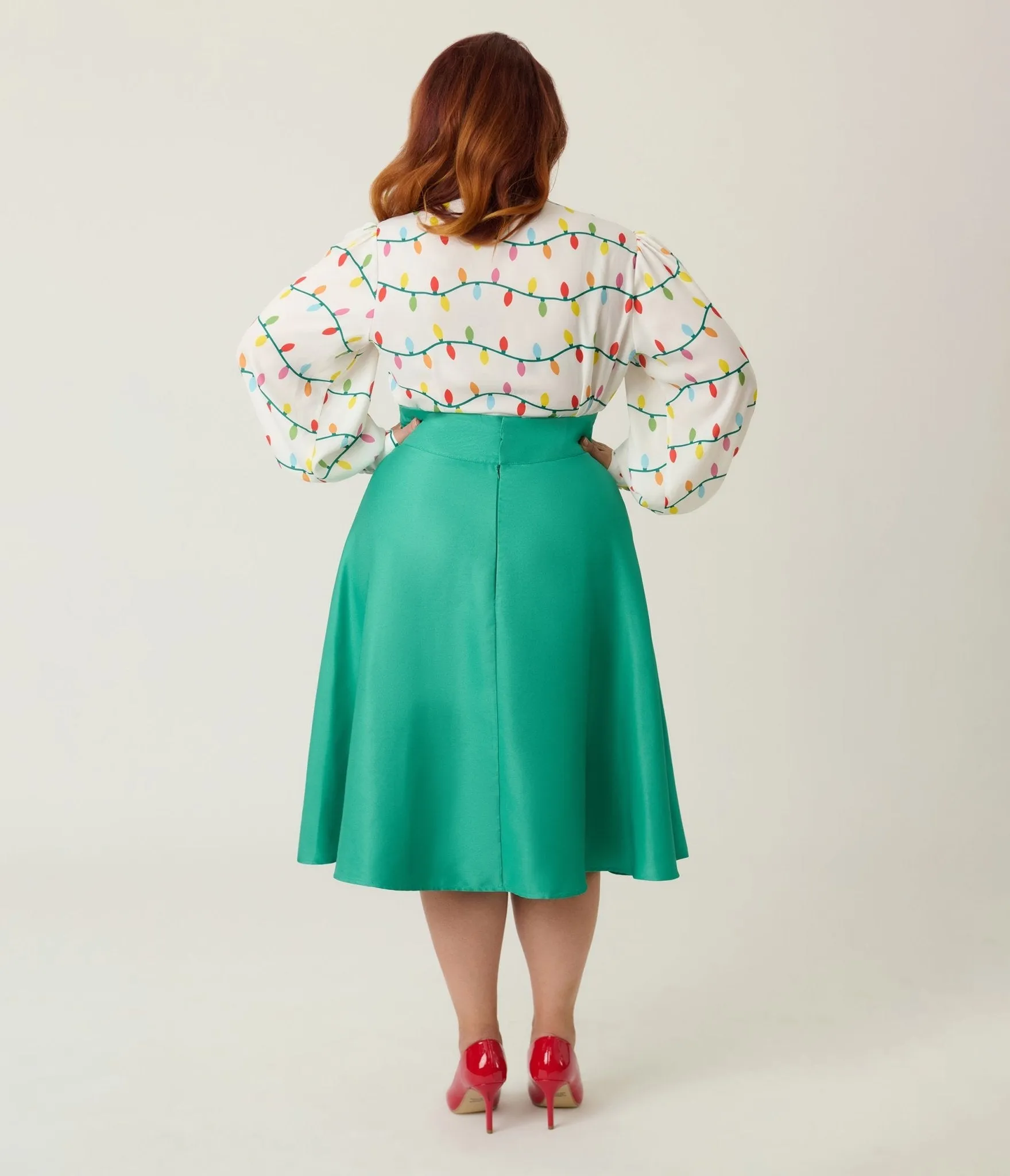 Unique Vintage Plus Size Green High Waist Vivien Swing Skirt sold by Unique Vintage product image thumbnail 3