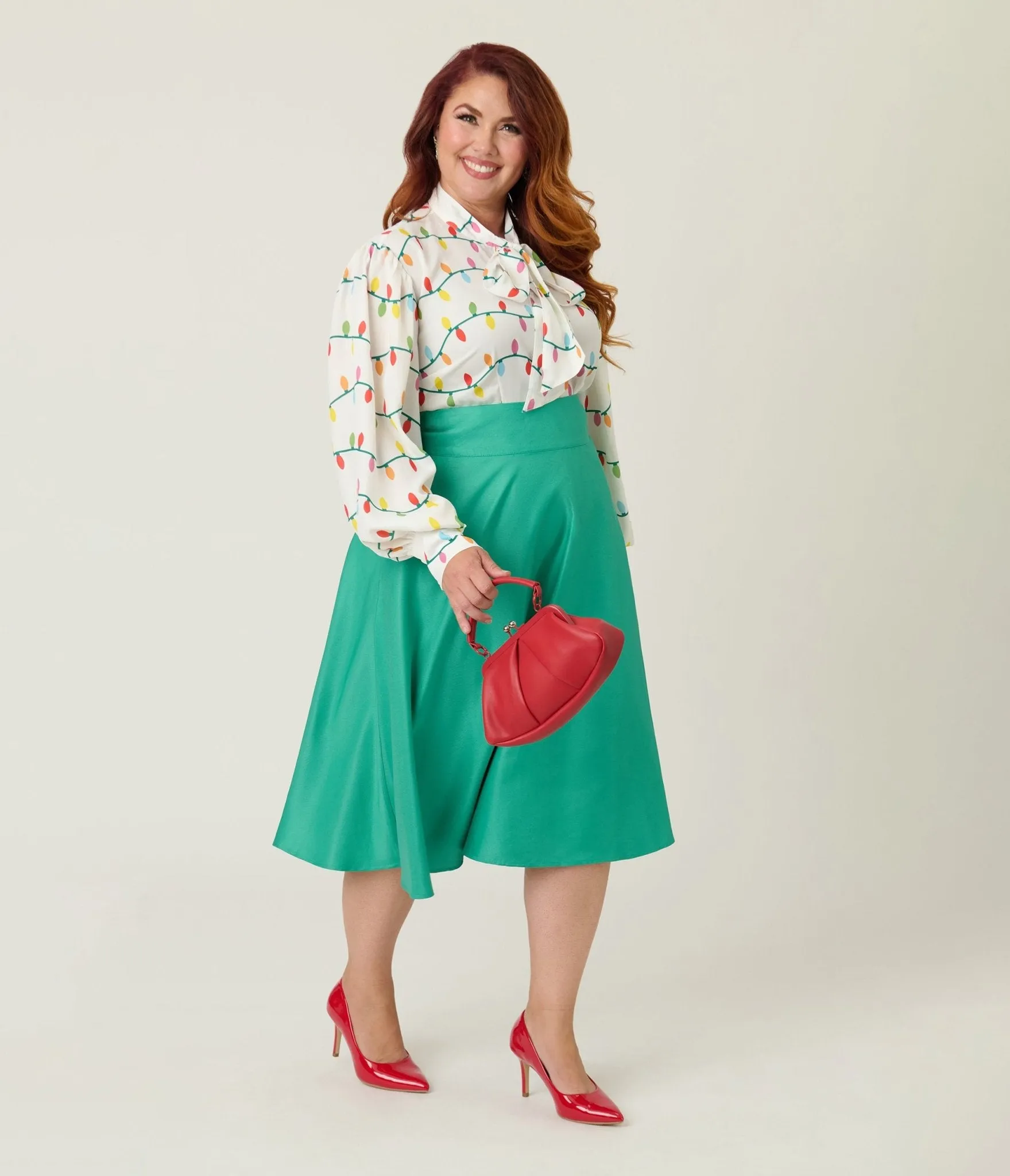Unique Vintage Plus Size Green High Waist Vivien Swing Skirt sold by Unique Vintage product image thumbnail 4