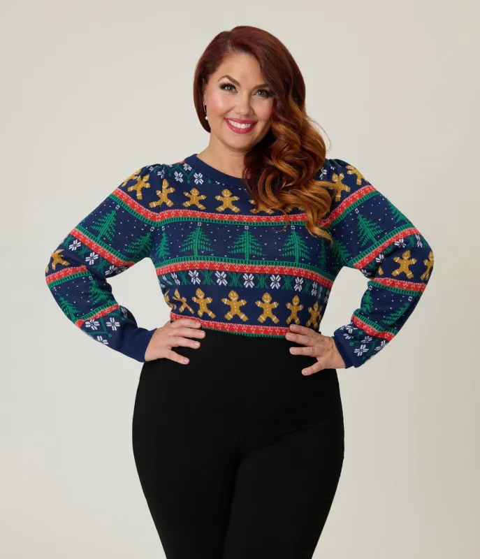 Unique Vintage Plus Size Navy & Gingerbread Men Fair Isle Sweater sold by Unique Vintage
