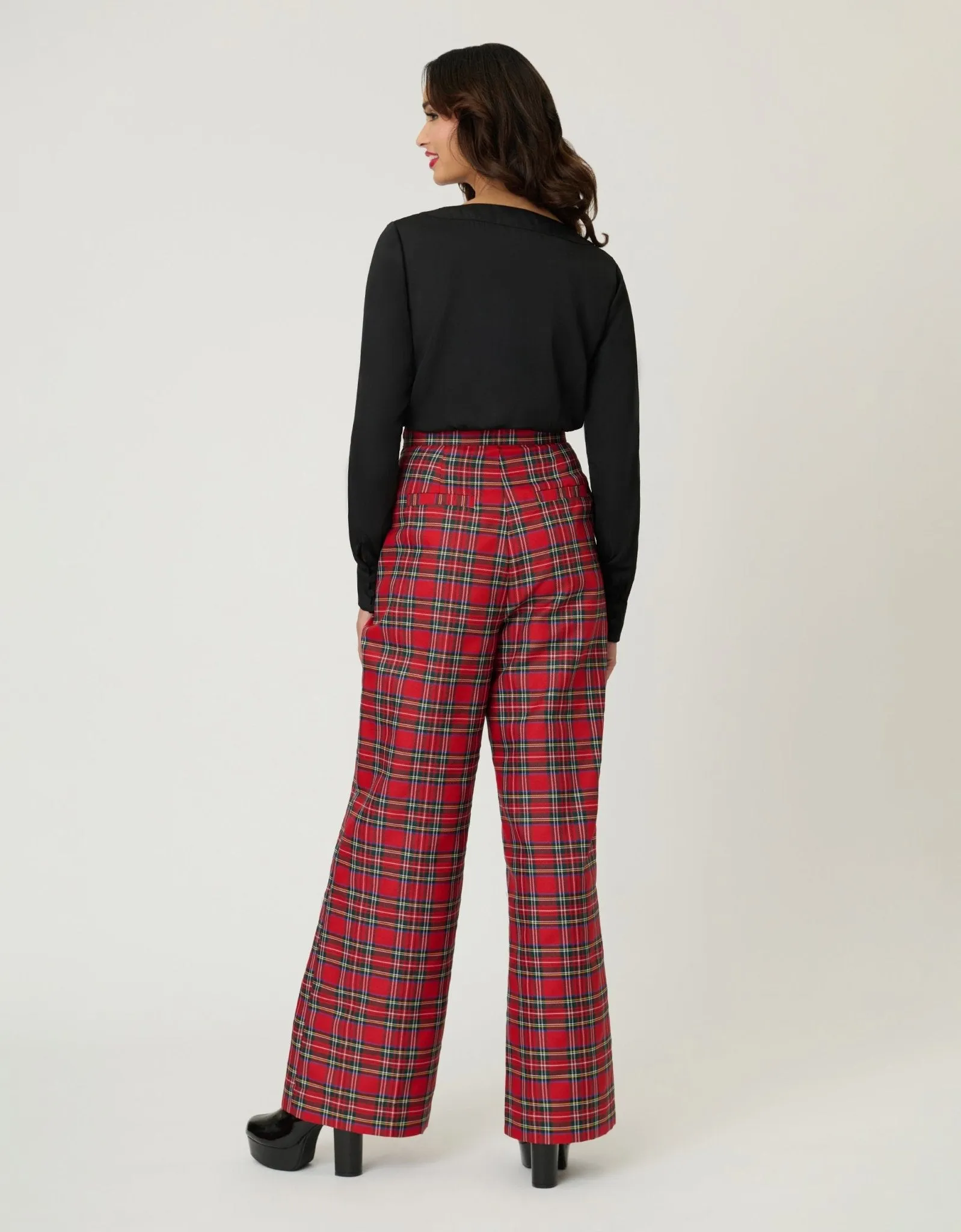 Smak Parlour Red Plaid Wide Leg Sailor Pants sold by Unique Vintage product image thumbnail 3