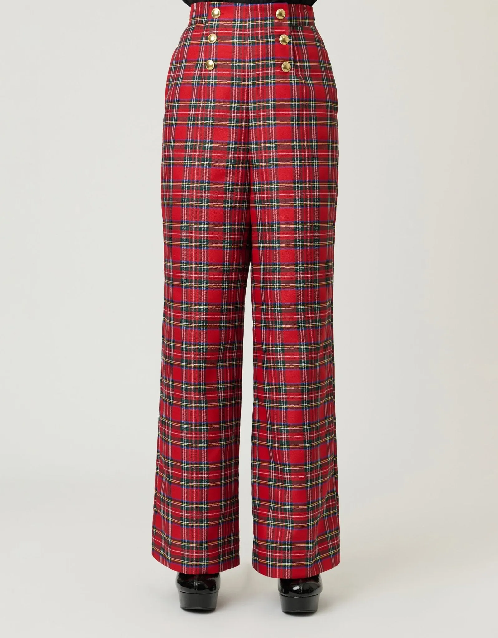 Smak Parlour Red Plaid Wide Leg Sailor Pants sold by Unique Vintage product image thumbnail 2