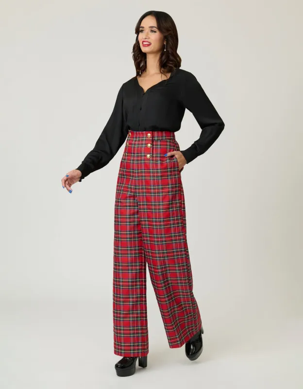 Smak Parlour Red Plaid Wide Leg Sailor Pants sold by Unique Vintage