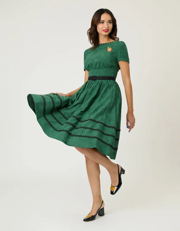 Unique Vintage Emerald & Pumpkin Pin Cotton Swing Dress sold by Unique Vintage