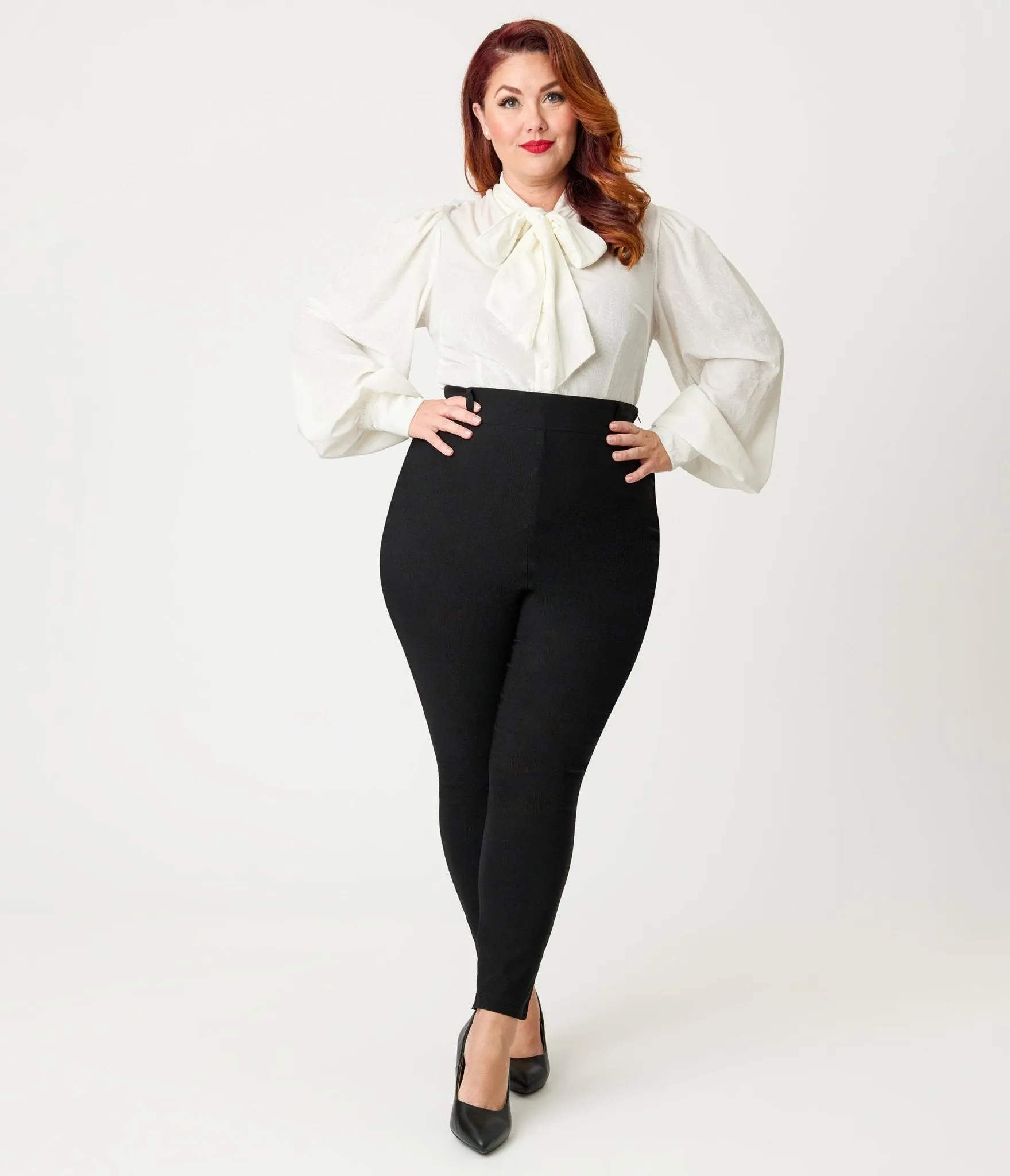 Unique Vintage Plus Size Ivory Peacock Feather Embossed Gwen Blouse sold by Unique Vintage product image thumbnail 4
