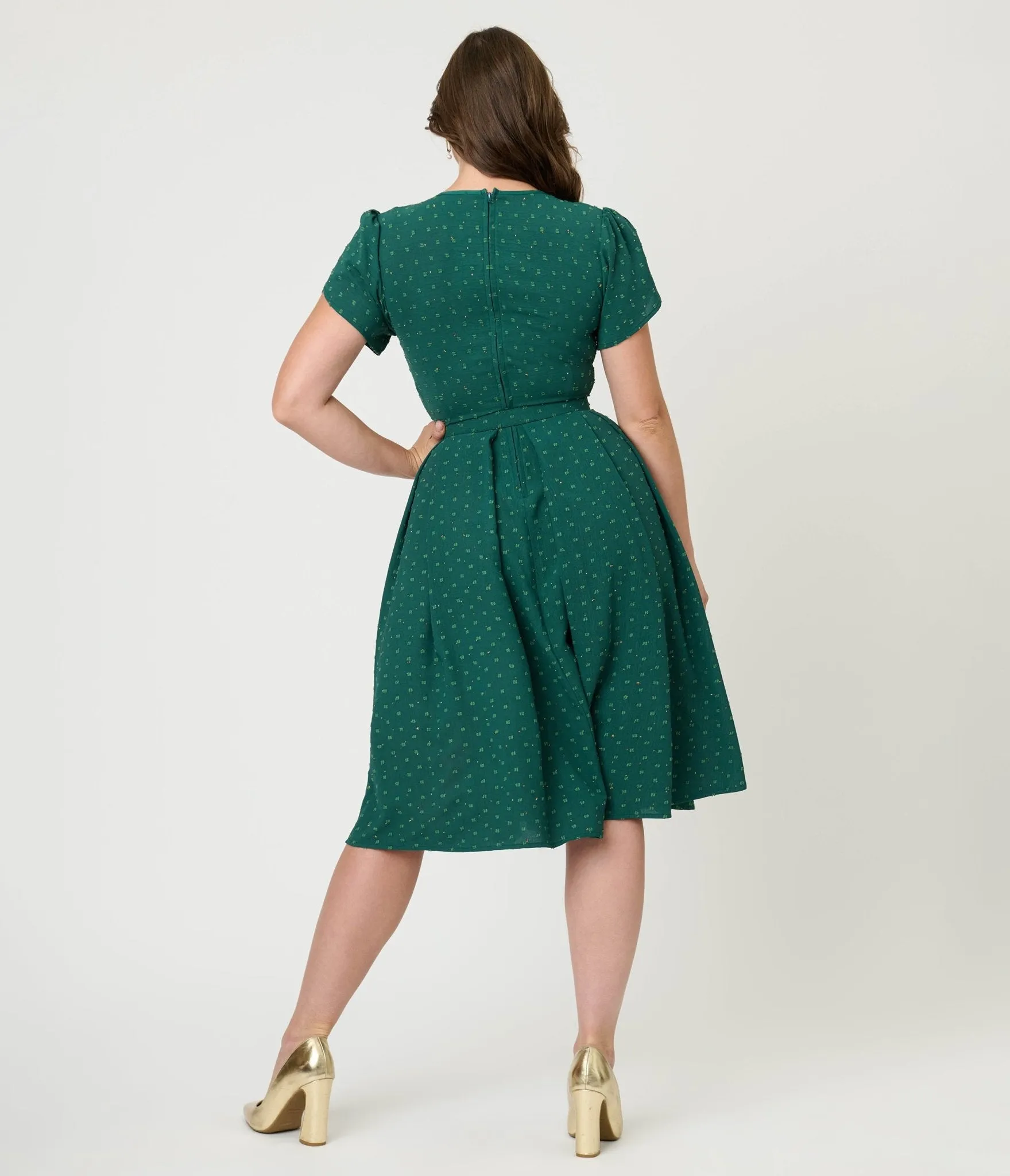 Unique Vintage Emerald & Gold Drop Dahlia Swing Dress sold by Unique Vintage product image thumbnail 2