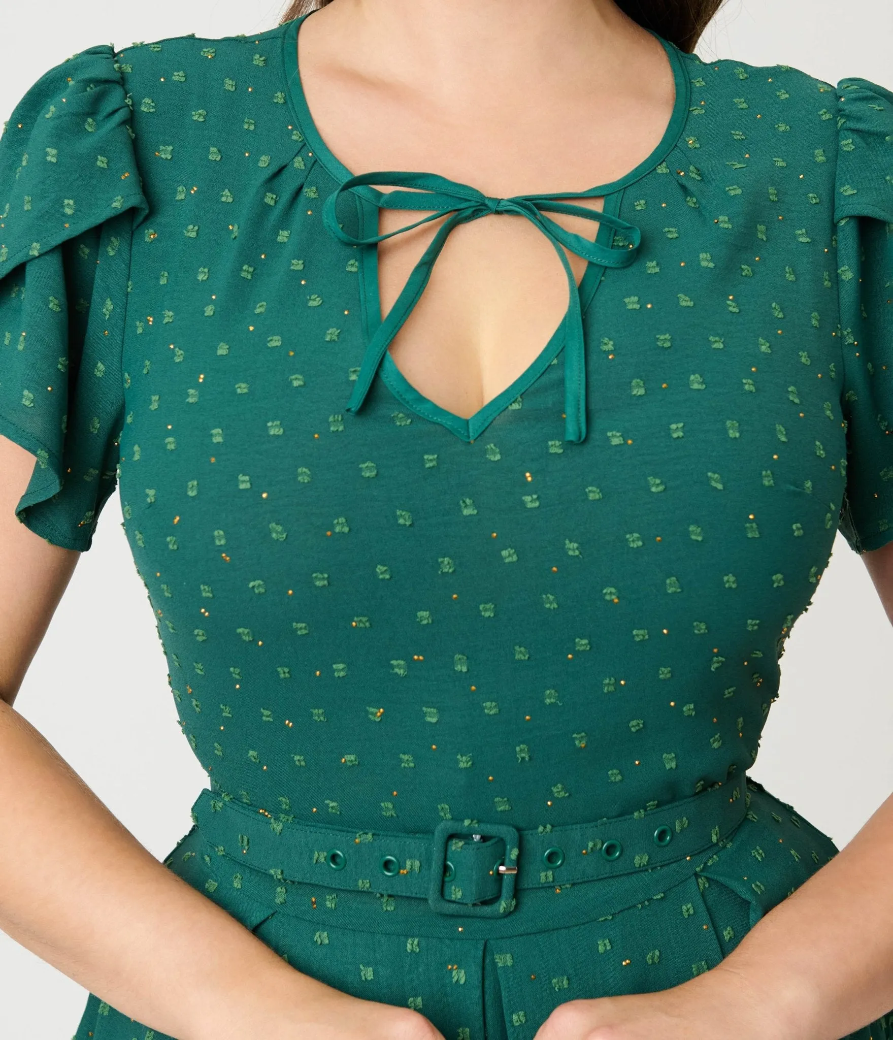 Unique Vintage Emerald & Gold Drop Dahlia Swing Dress sold by Unique Vintage product image thumbnail 4