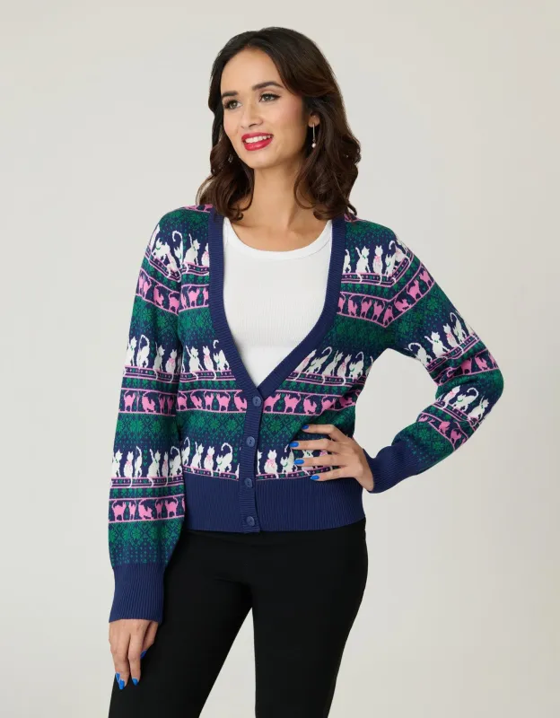 Unique Vintage Snowflake & Cats Cardigan sold by Unique Vintage