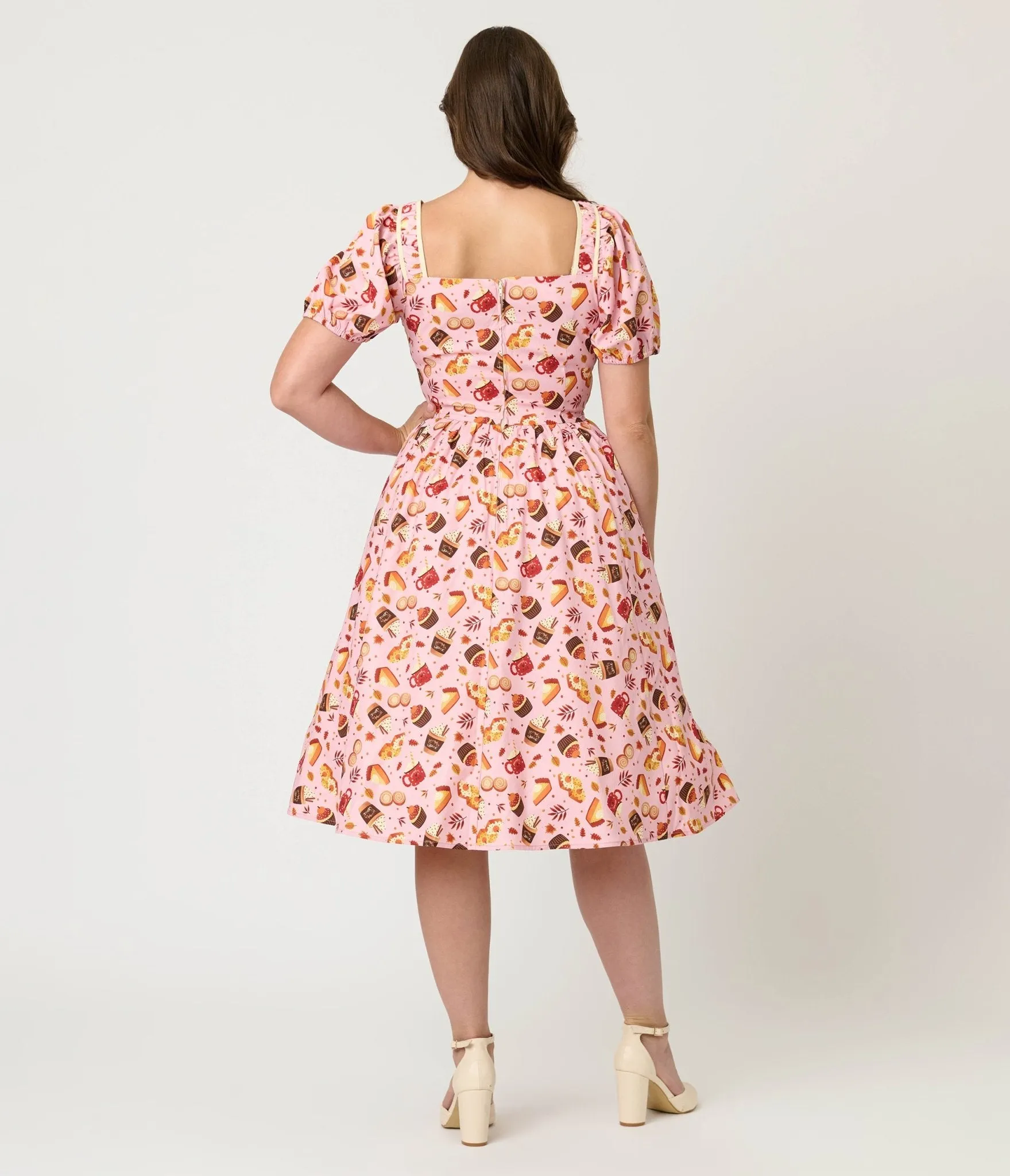 Unique Vintage Pink Fall Treats Print Button Front Swing Dress sold by Unique Vintage product image thumbnail 2