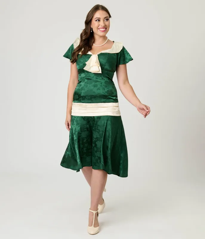 Unique Vintage Green Floral Jacquard Wilshire Flapper Dress made by Unique Vintage