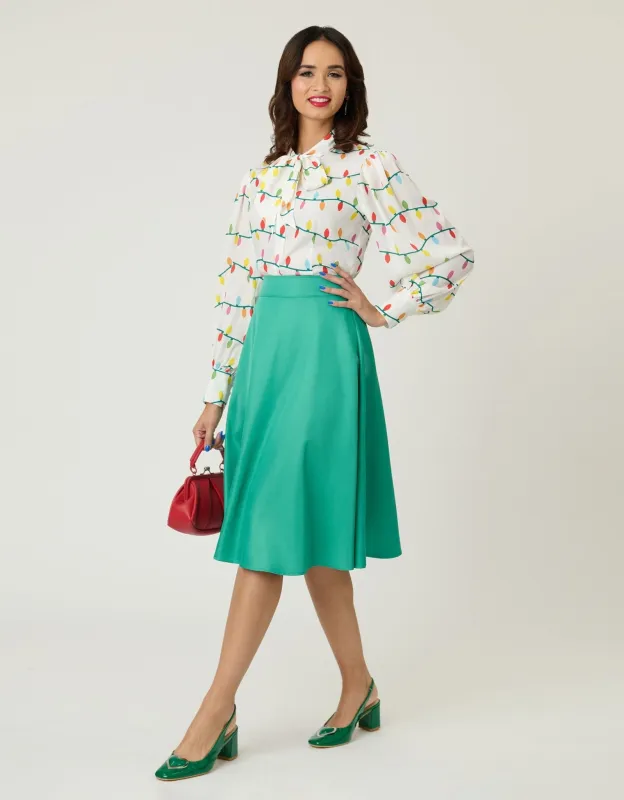 Unique Vintage Green High Waist Vivien Swing Skirt sold by Unique Vintage