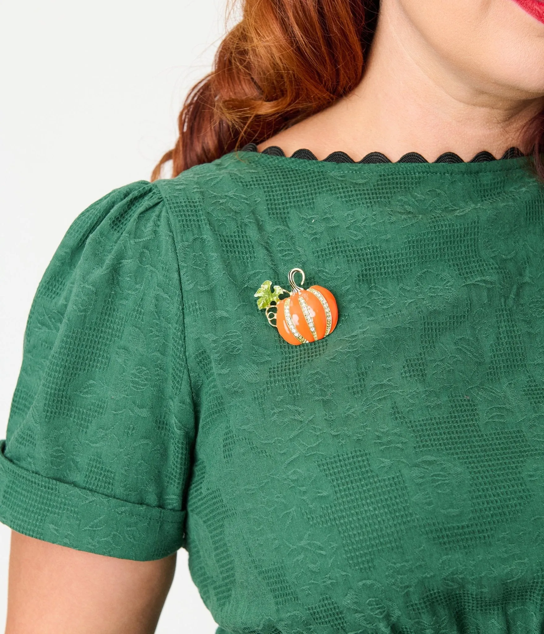 Unique Vintage Plus Size Emerald & Pumpkin Pin Cotton Swing Dress sold by Unique Vintage product image thumbnail 4