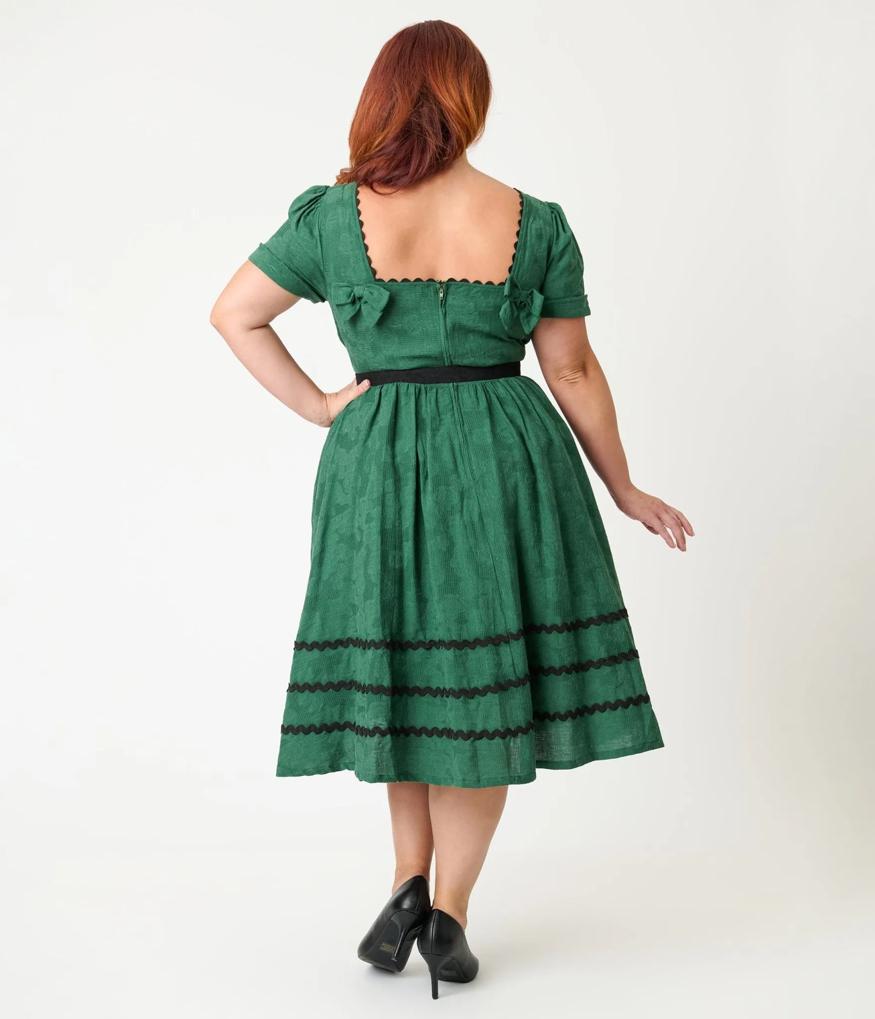 Unique Vintage Plus Size Emerald & Pumpkin Pin Cotton Swing Dress sold by Unique Vintage product image thumbnail 2