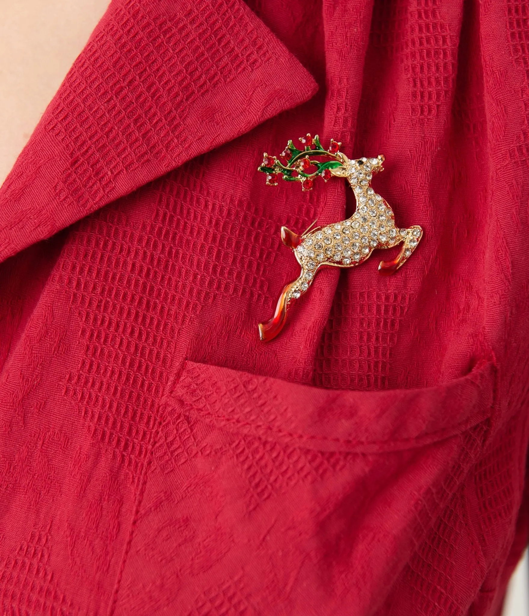 Smak Parlour Burgundy Reindeer Cotton Fit & Flare Dress sold by Unique Vintage product image thumbnail 4