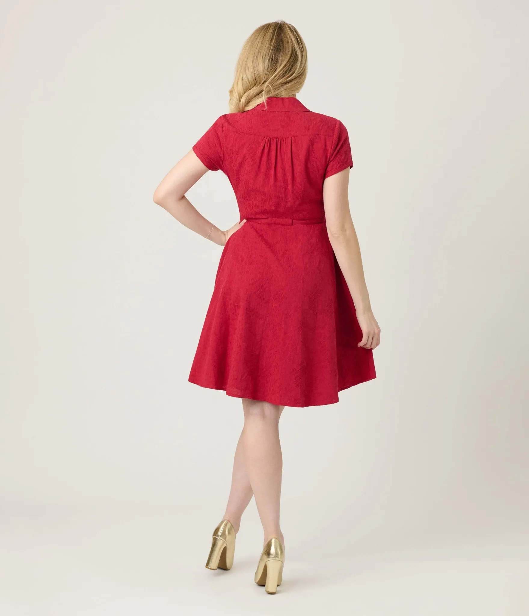 Smak Parlour Burgundy Reindeer Cotton Fit & Flare Dress sold by Unique Vintage product image thumbnail 2