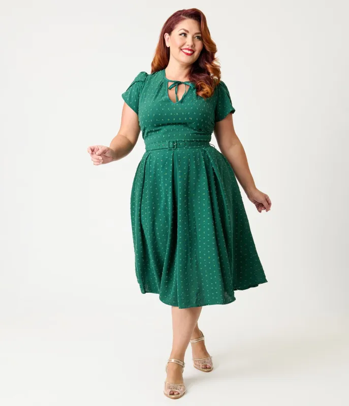 Unique Vintage Plus Size Emerald & Gold Drop Dahlia Swing Dress sold by Unique Vintage