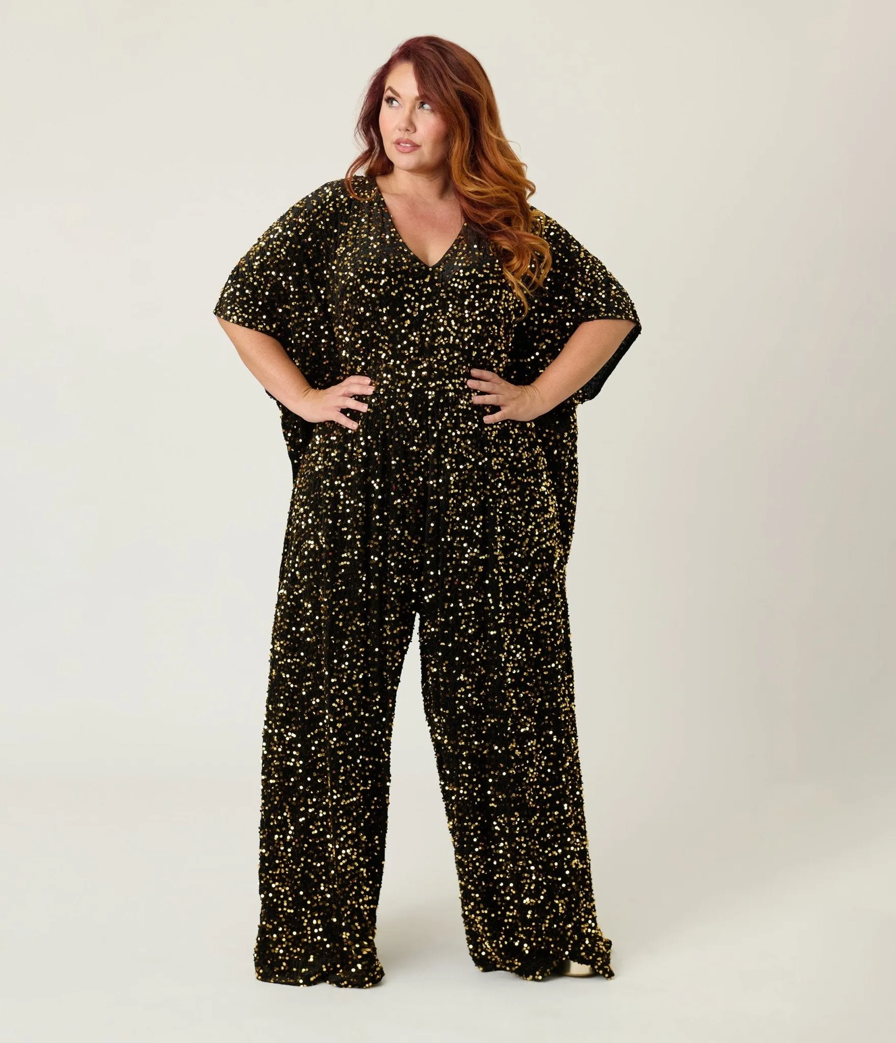Unique Vintage Plus Size Black & Gold Sequin Caftan Jumpsuit sold by Unique Vintage product image thumbnail 3