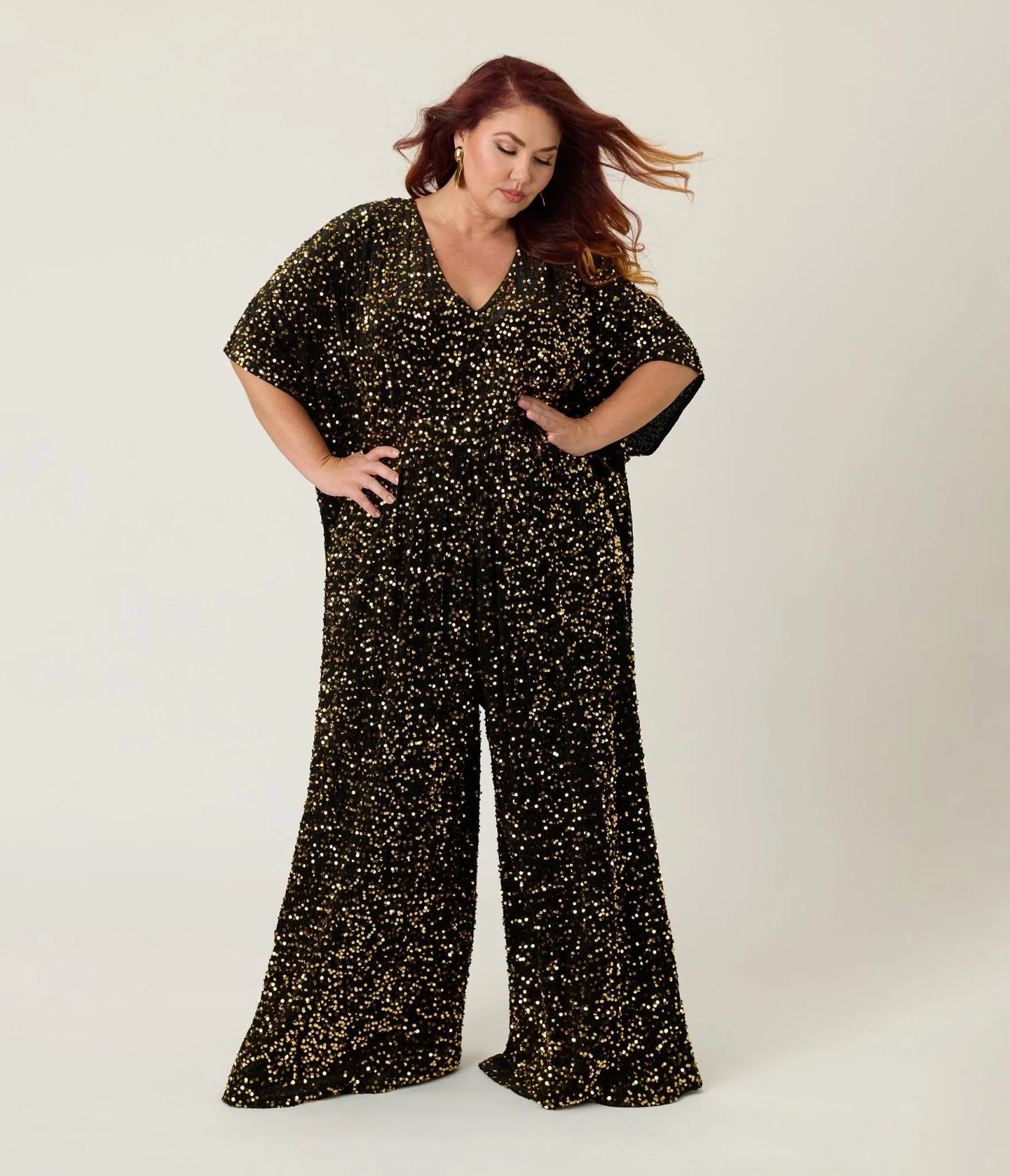 Unique Vintage Plus Size Black & Gold Sequin Caftan Jumpsuit sold by Unique Vintage product image thumbnail 4