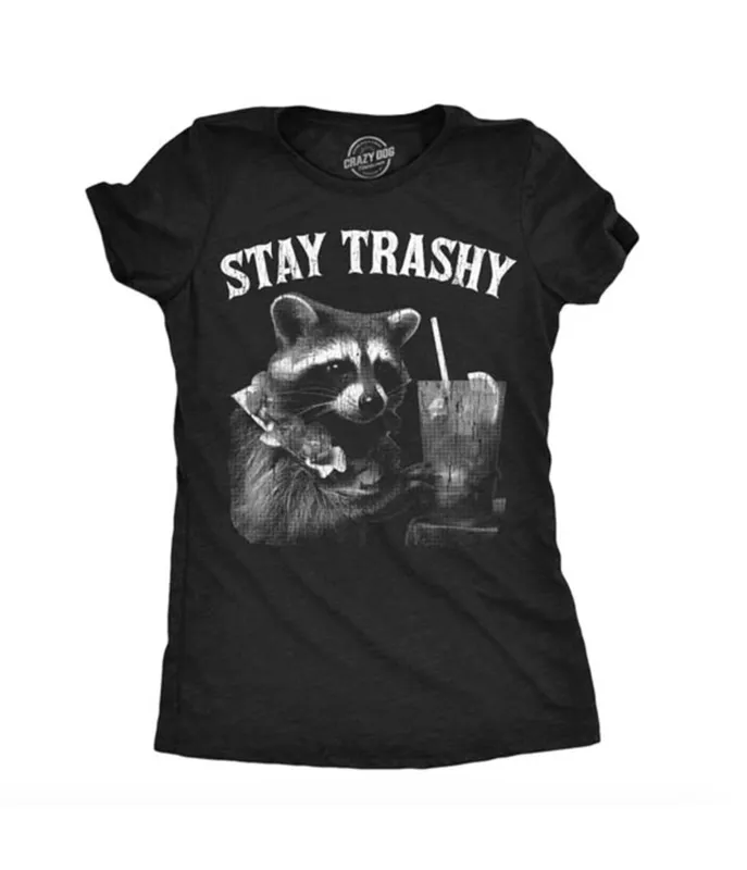Stay Trashy Raccoon Fitted Graphic Tee sold by Unique Vintage