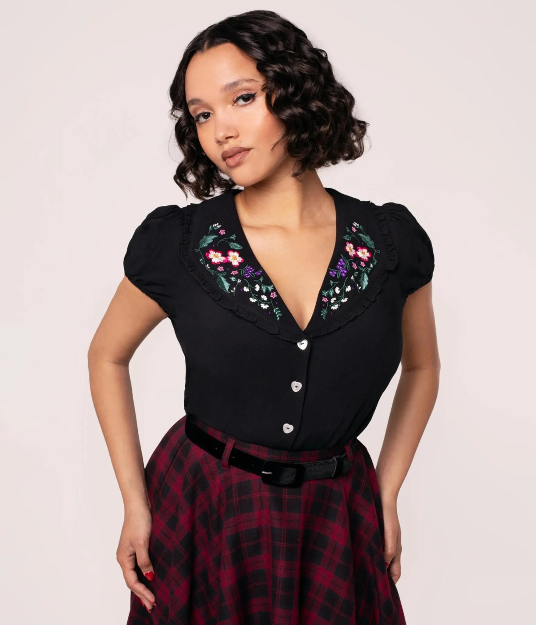 Hell Bunny Floral Embroidered Collared Blouse sold by Unique Vintage product image thumbnail 3